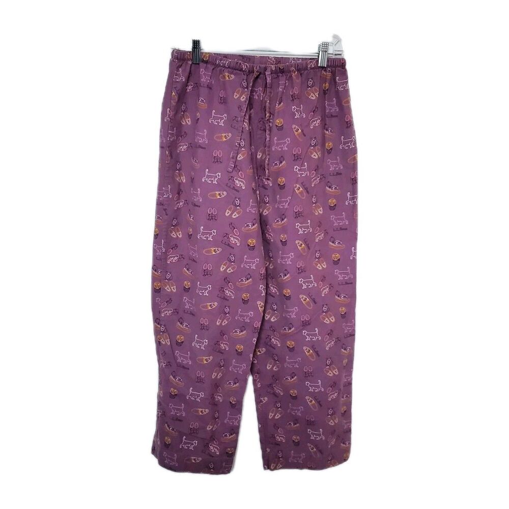 VINTAGE LL BEAN Purple Kitty Cat All Over Print Novelty Pajama Pants Lounge Sm